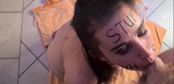  Stupid whore gets b. face fuck | slapped | spat and pissed on